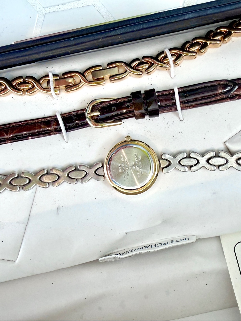 Anne Klein II Two-Tone Chain and Brown Leather Watch Set - Picture 5 of 8